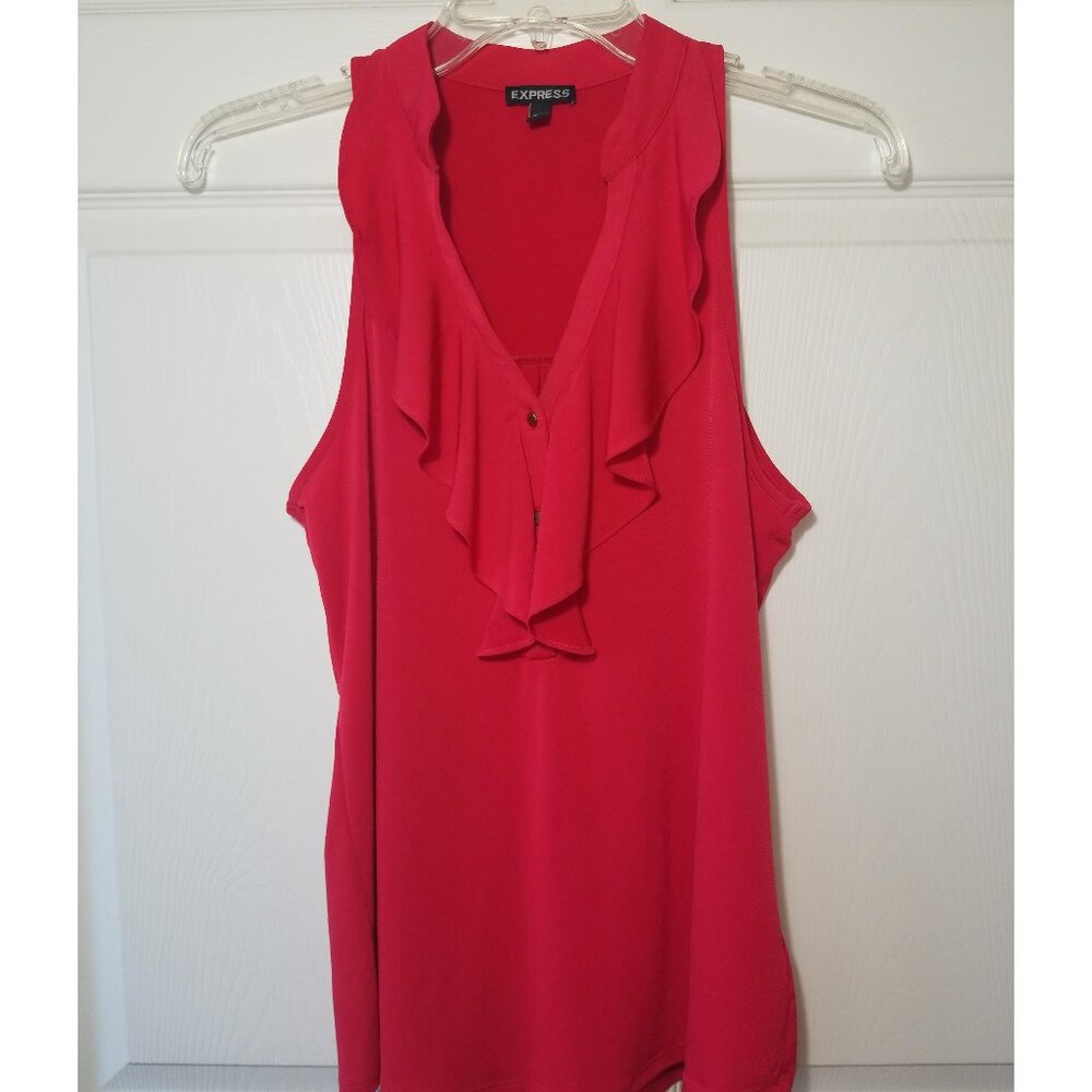 Express Classic Red Ruffle Button Front Stretch Cami Tank Top Size Small